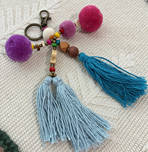 Beaded pom tassel brass - pom,