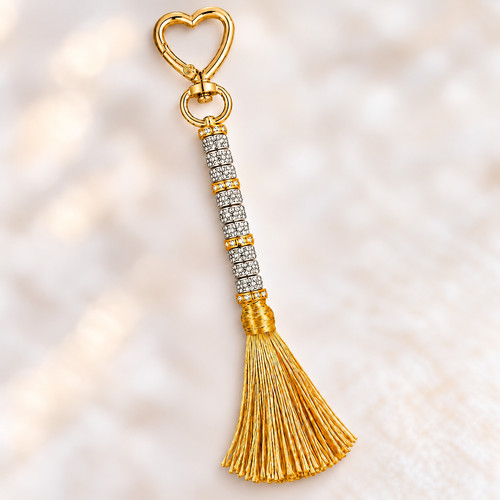 Gold heart rhinestone - gold, keychain