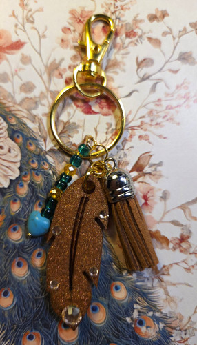 Feather beaded tassel keychain - beaded,