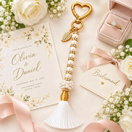 Pearl bridesmaid keychain and - pearl,