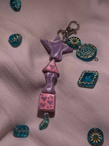 Handmade clay bead keychain - handmade,