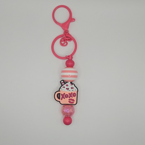 Pink coffee xoxo beaded key - coffee,
